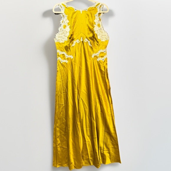 NWT DÔEN Odelina Dress Oakmoss Silk Satin Lace Trim Maxi Slip Dress XL - Picture 3 of 10